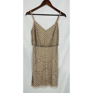 adrianna‎ papell Champagne Beaded Cocktail dress Neutral Natural Elegant Size 2